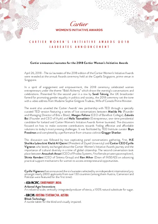 Cameroon Entrepreneur Announced as Sub-Saharan African Laureate at Cartier Women’s Initiative Awards 2018