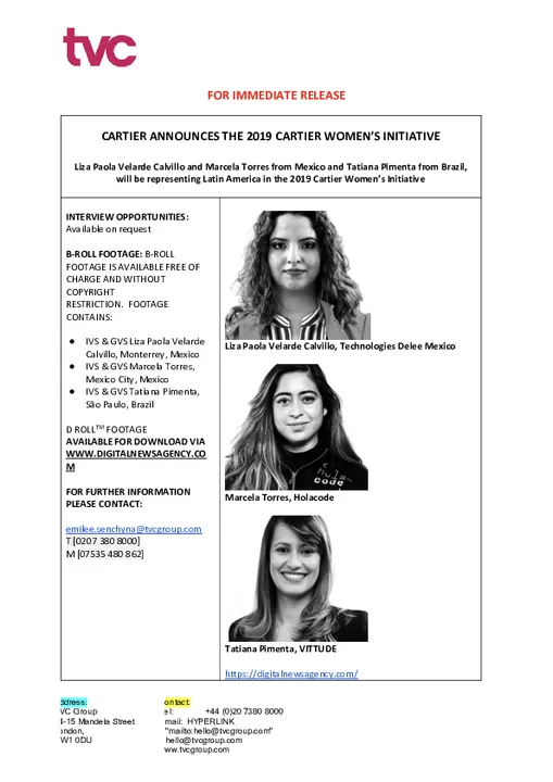 Entrepreneurs in Latin America announced as finalists for the 2019 Cartier Women's Initiative