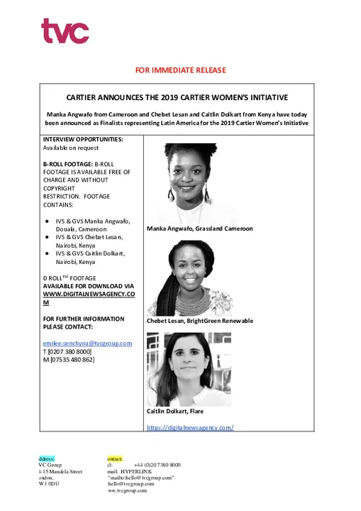Entrepreneurs in Sub-Saharan Africa announced as finalists for the 2019 Cartier Women's Initiative 